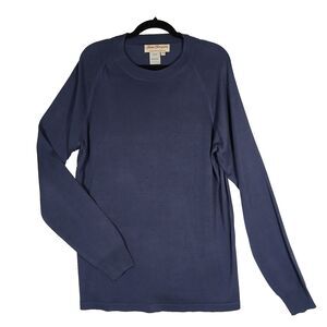 VTG Norm Thompson Mens Sweater Large Blue 100% Silk 70s 80s Retro Dad #490